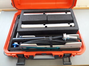Open transport case with equipment